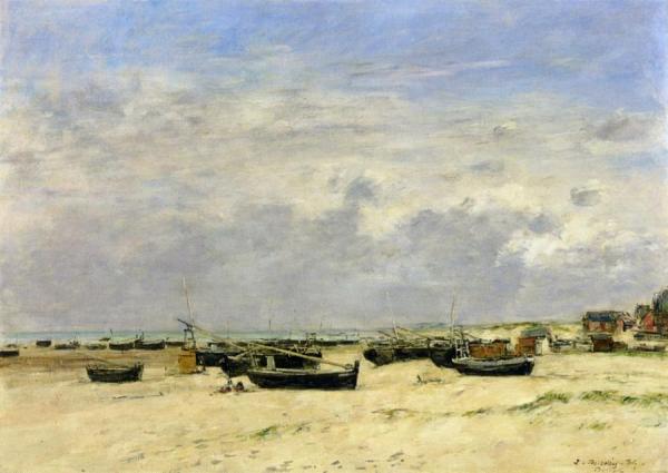 Eugène-louis Boudin Berck, Boats Aground On The Beach
