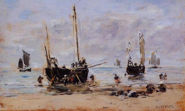 Berck, Fishermen At Low Tide by Eugène-louis Boudin