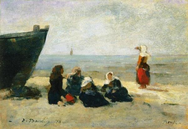 Berck, Fisherwomen Looking For The Return Of The Boats by Eugène-louis Boudin