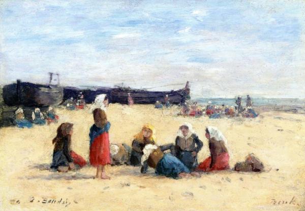 Berck, Fisherwomen On The Beach by Eugène-louis Boudin