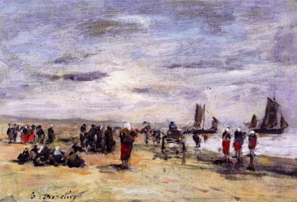 Berck, Fisherwomen On The Beach by Eugène-louis Boudin