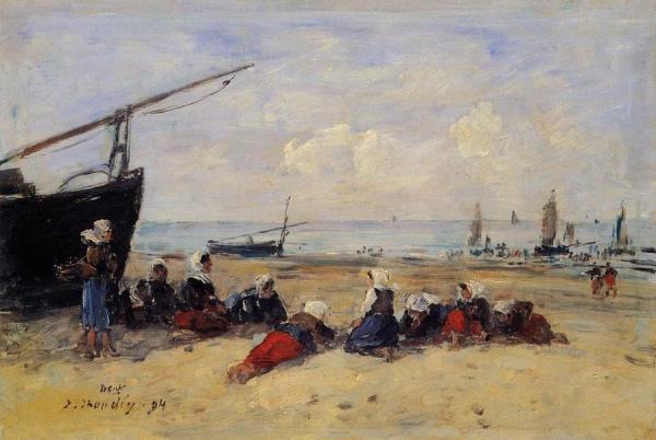 Berck, Fisherwomen On The Beach, Low Tide by Eugène-louis Boudin