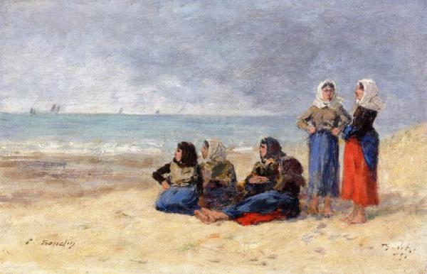 Berck, Group Of Fisherwomen by Eugène-louis Boudin