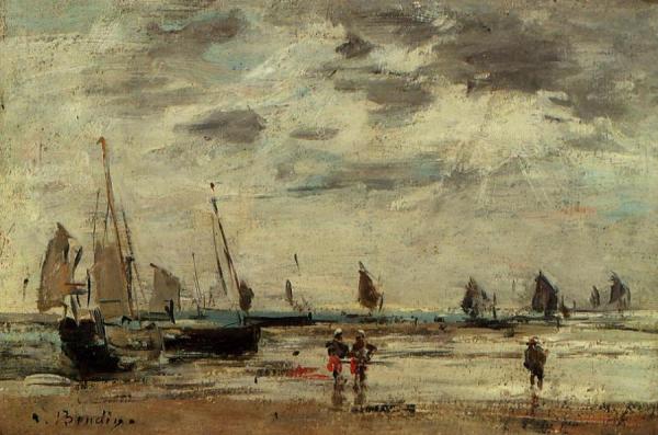 Berck, Jetty And Sailing Boats At Low Tide by Eugène-louis Boudin