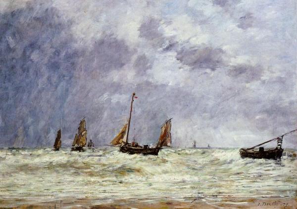 Berck, The Departure Of The Boats by Eugène-louis Boudin