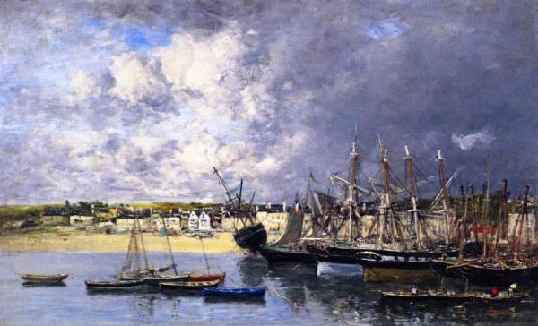 Boats At Anchor In The Port, Portrieux by Eugène-louis Boudin