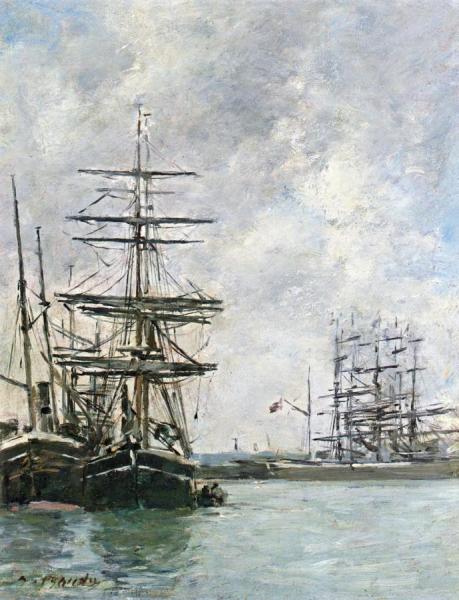 Boats At Dock by Eugène-louis Boudin