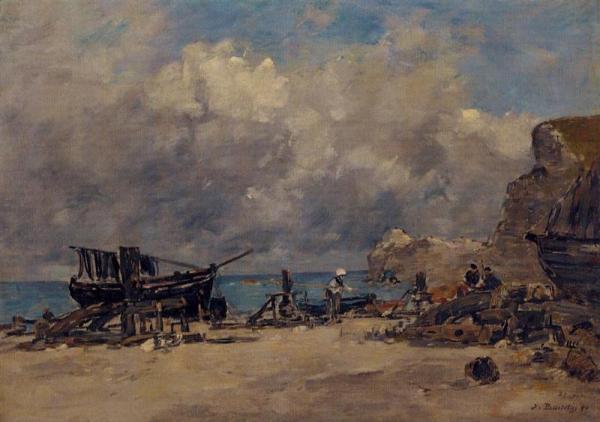 Boats At Etretat by Eugène-louis Boudin