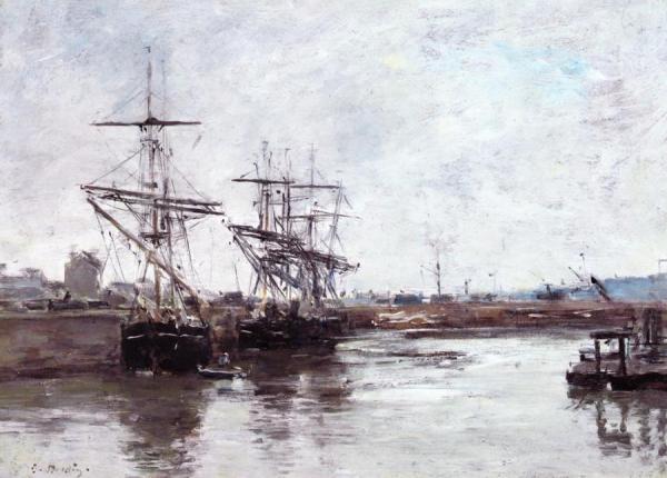 Boats In A Port by Eugène-louis Boudin