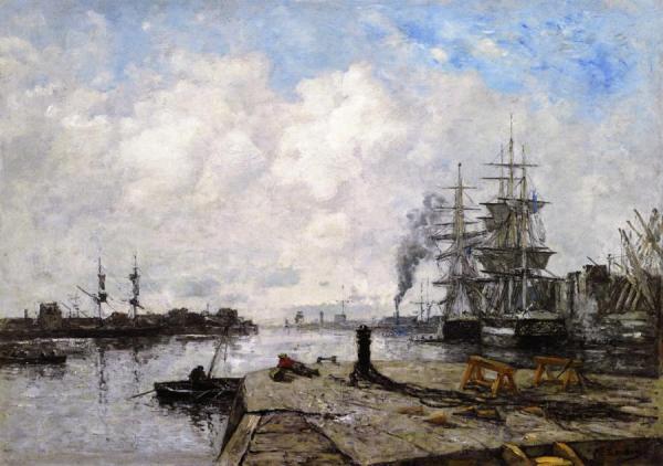 Boulogne-sur-mer, The Harbor, The Ferry Dock by Eugène-louis Boudin