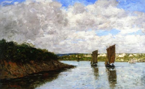Brittany, Sailboats In The Bay by Eugène-louis Boudin