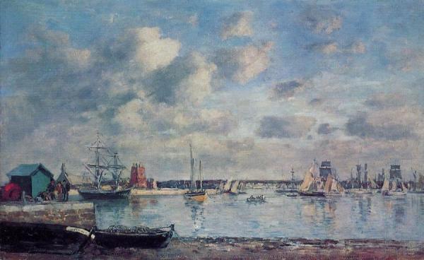 Camaret, Boats In The Harbor by Eugène-louis Boudin