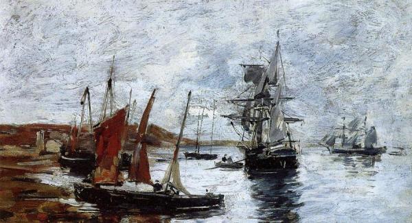 Camaret, Boats On The Shore by Eugène-louis Boudin