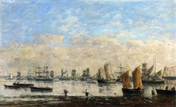 Camaret, Fishing Boats Anchored In The Harbor by Eugène-louis Boudin