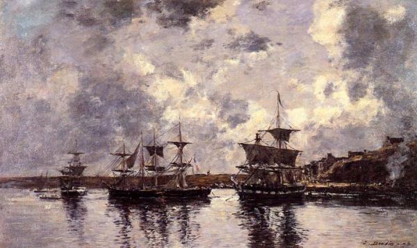 Camaret, Three Masters Anchored In The Harbor by Eugène-louis Boudin