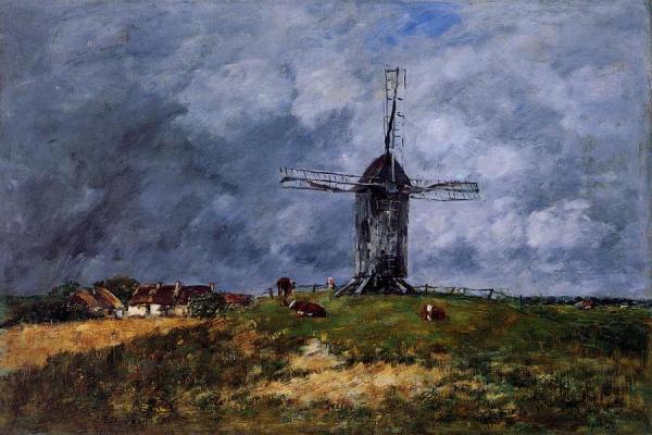 Cayeux, Windmill In The Countryside, Morning by Eugène-louis Boudin