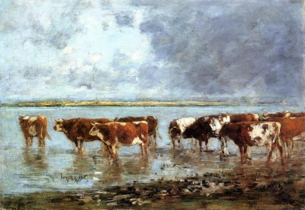 Cow At Pasture, Valley Of The Touques by Eugène-louis Boudin