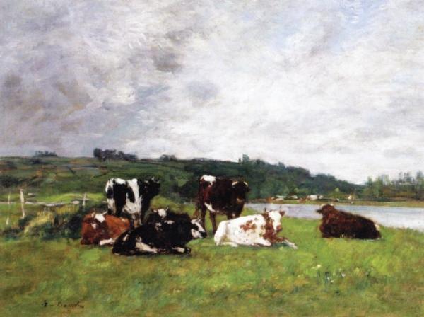 Cows At Pasture by Eugène-louis Boudin