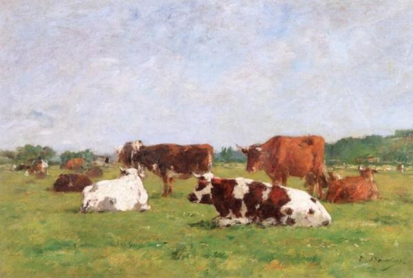 Cows In A Landscape by Eugène-louis Boudin