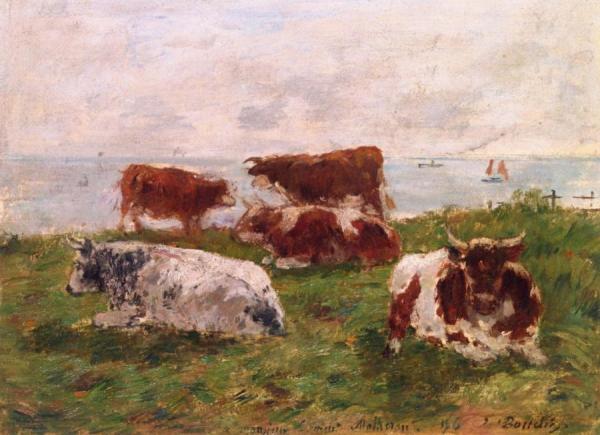 Cows In A Meadow By The Sea by Eugène-louis Boudin