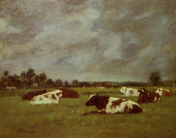 Cows In A Meadow, Morning Effect by Eugène-louis Boudin