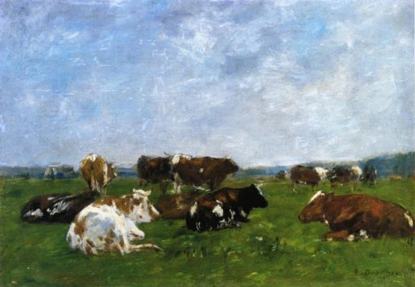 Cows In A Pasture by Eugène-louis Boudin
