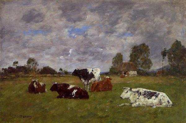 Cows In A Pasture by Eugène-louis Boudin