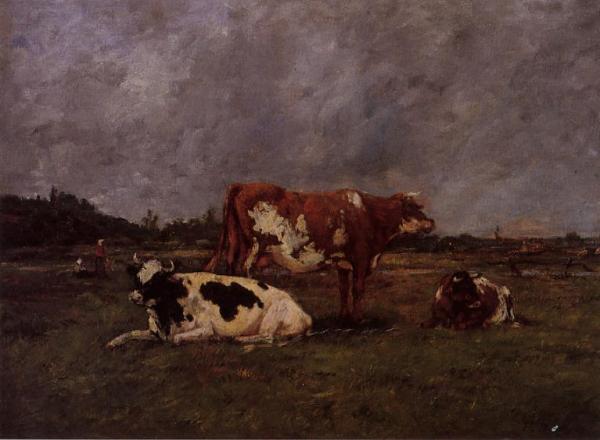 Cows In Pasture by Eugène-louis Boudin