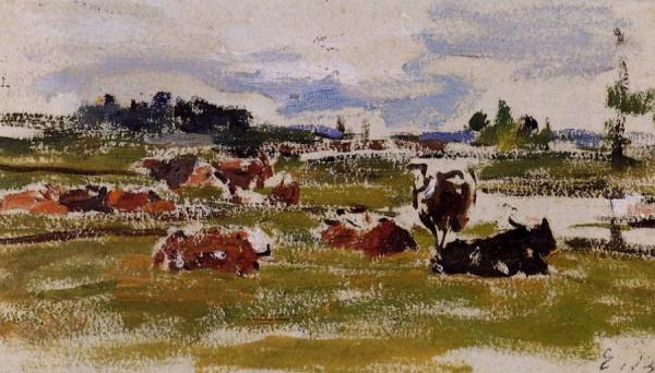 Cows In Pasture by Eugène-louis Boudin