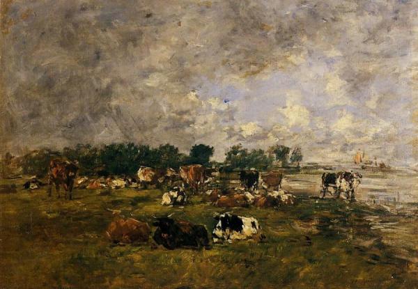 Cows In The Fields by Eugène-louis Boudin