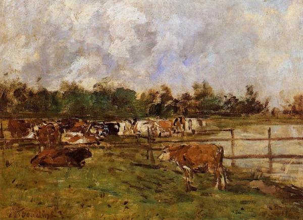 Cows In The Meadow by Eugène-louis Boudin