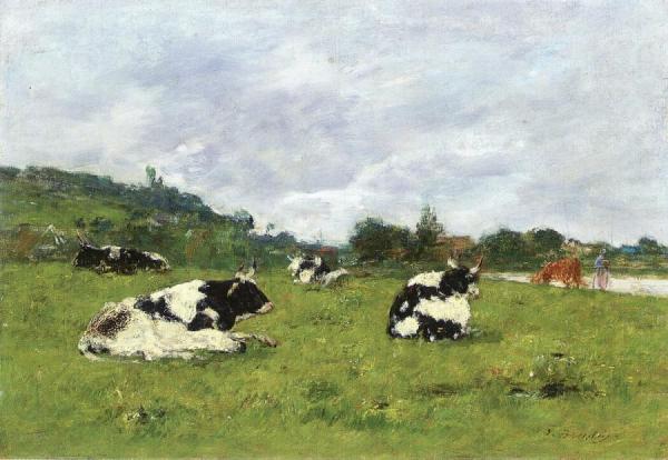 Cows In The Pasture by Eugène-louis Boudin