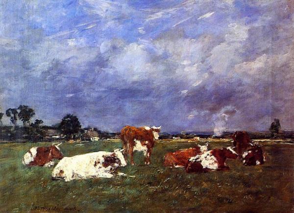 Cows In The Pasture by Eugène-louis Boudin