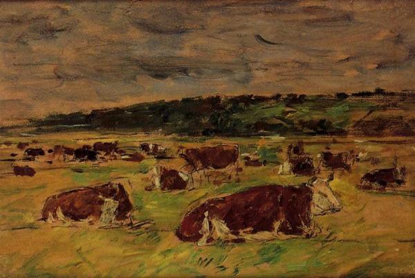 Cows In The Pasture by Eugène-louis Boudin
