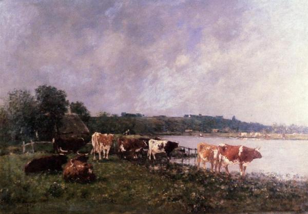 Cows On The Banks Of The Touques by Eugène-louis Boudin