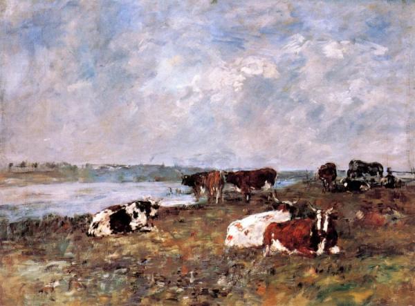 Cows On The Banks Of The Touques by Eugène-louis Boudin