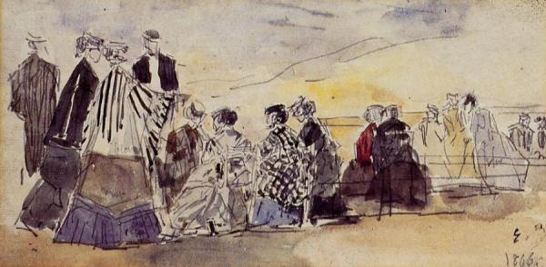 Crinolines On The Beach by Eugène-louis Boudin