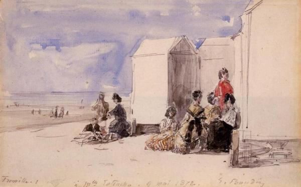 Crinolines On The Beach by Eugène-louis Boudin