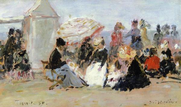 Crinolines On The Beach, Trouville by Eugène-louis Boudin