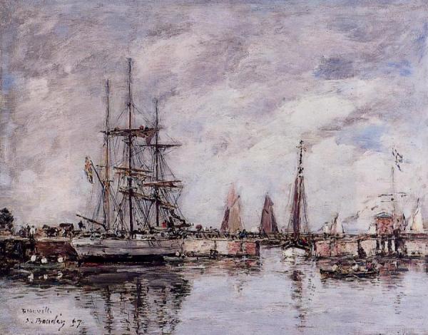 Deauville, Norwegian Three-master Leaving Port by Eugène-louis Boudin