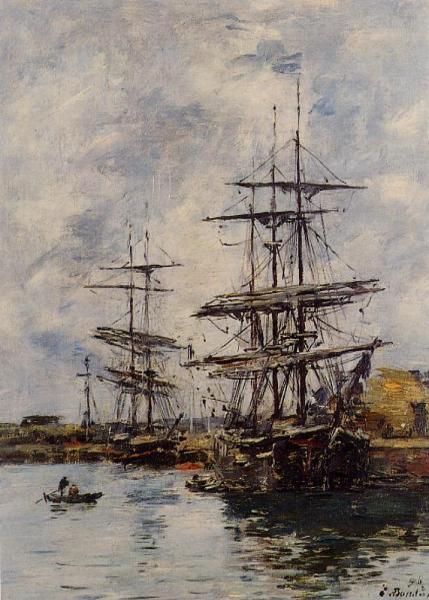 Deauville, Ships At Dock by Eugène-louis Boudin