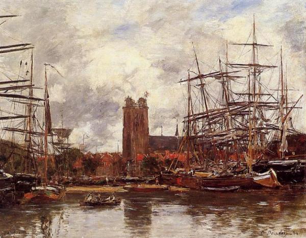 Dordrecht, View Of The Port by Eugène-louis Boudin