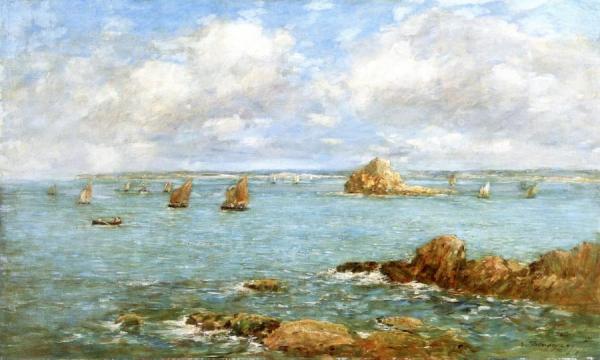 Douarnenez, Boats In The Bay by Eugène-louis Boudin