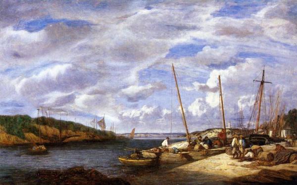 Douarnenez, Fishing Boats At Dockside by Eugène-louis Boudin