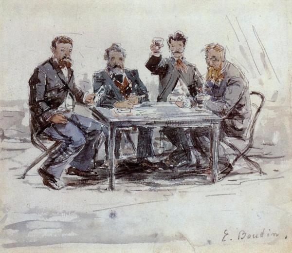 Drinkers On The Farm At Saint-simeon by Eugène-louis Boudin