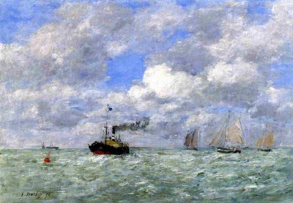 English Coal Ship In View Of Trouville by Eugène-louis Boudin