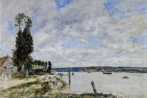 Environs De Quillebeuf, Le Bac De La Mailleraye by Eugène-louis Boudin
