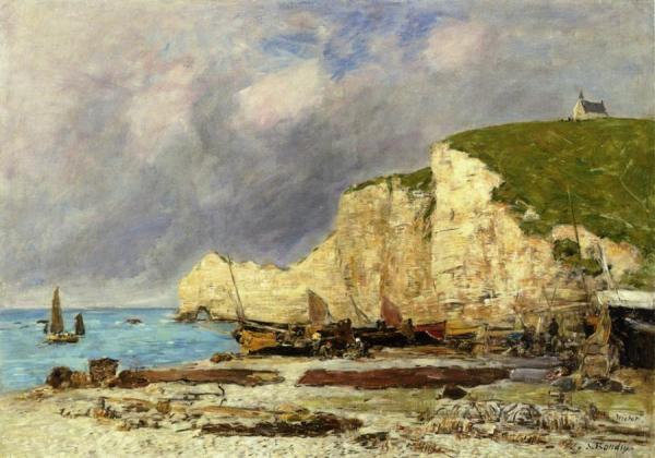 Etretat, Beached Boats And Falaise D'amont by Eugène-louis Boudin
