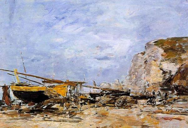 Etretat, Boats Stranded On The Beach by Eugène-louis Boudin