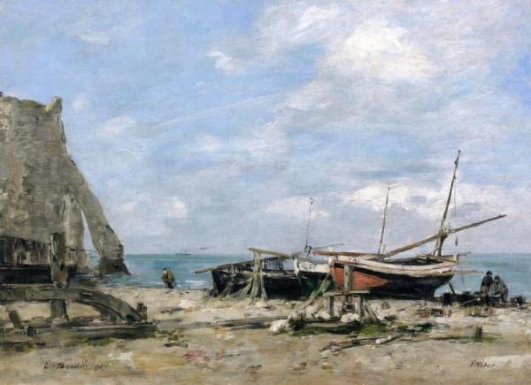 Eugène-louis Boudin Etretat, Fishing Boats On The Beach And Falaise D'aval